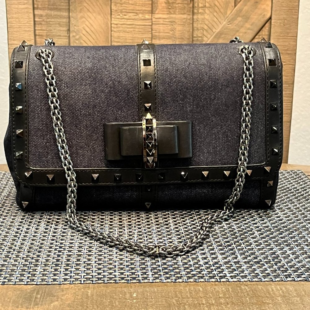 Authentic Christian Louboutin Blk Denim Studded Bag